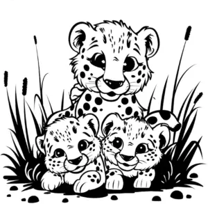 gepard-ausmalbild-mit-jungtieren-in-der-natur