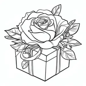 geschenk-mit-rose-ausmalbild
