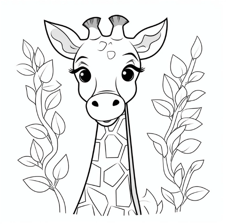 giraffe-mit-pflanzen-ausmalbild