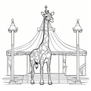 giraffe-vor-zirkuszelt-ausmalbild