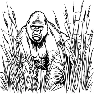 gorilla-ausmalbild-im-hohen-gras