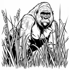 gorilla-ausmalbild-in-hohem-gras