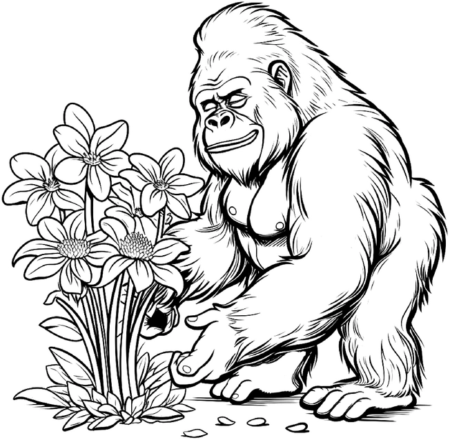 gorilla-mit-blumen-ausmalbild