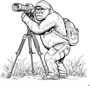 gorilla-mit-kamera-auf-stativ-ausmalbild