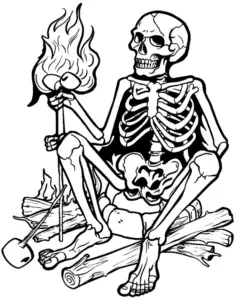 grinsendes-skelett-am-lagerfeuer-mit-fackel