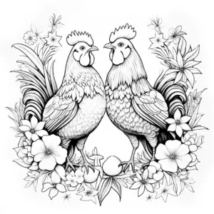 haehne-in-blumenlandschaft-ausmalbild