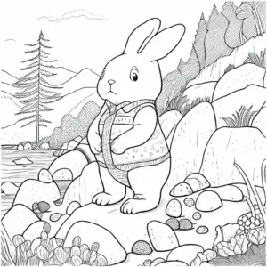 hase-am-ufer-mit-weste-ausmalbild