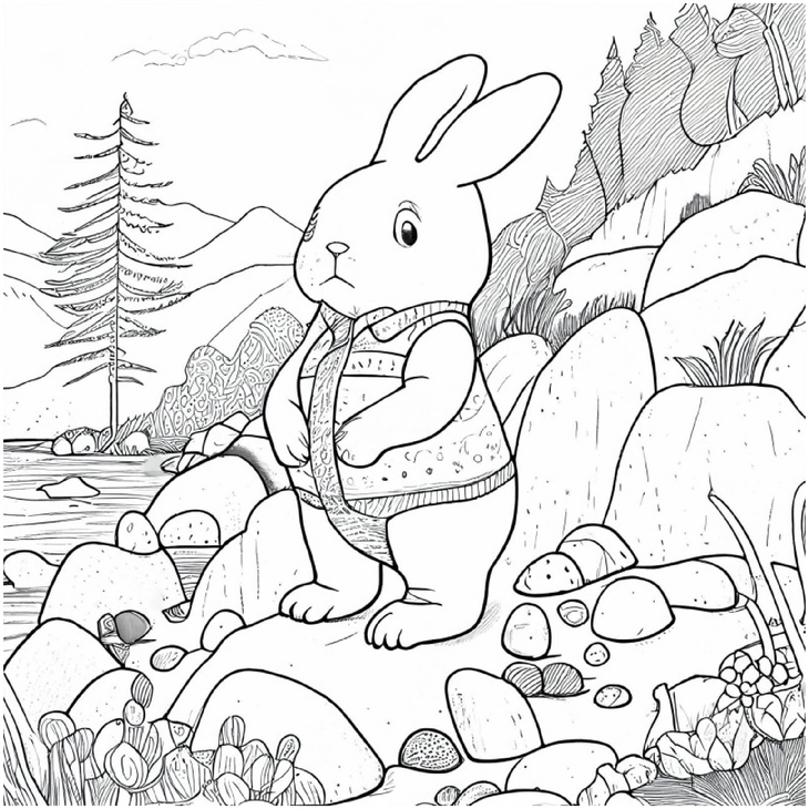 hase-am-ufer-mit-weste-ausmalbild