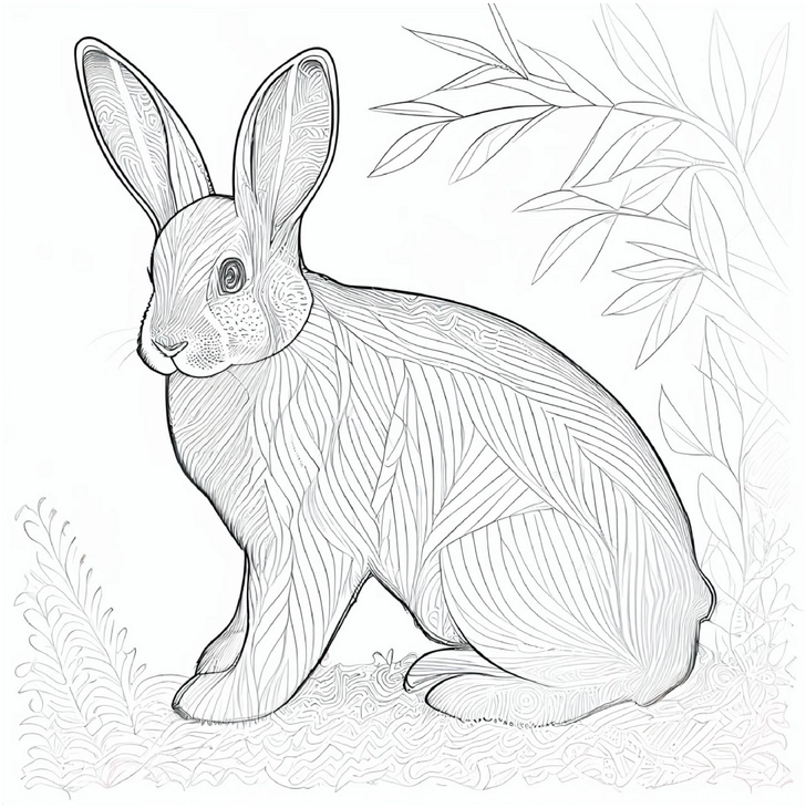 hase-ausmalbild-mit-pflanzen-und-mustern