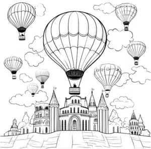 heissluftballons-ueber-fantastischer-architektur-ausmalbild