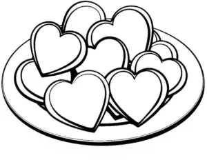 herz-kekse-auf-einem-teller-ausmalbild
