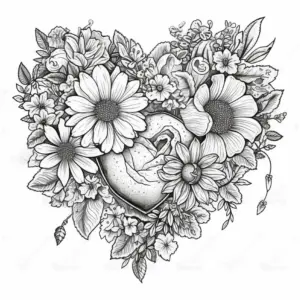 herz-mit-blumen-und-rose-ausmalbild