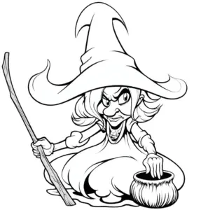 hexen-ausmalbild-mit-grimmiger-hexe-und-kochtopf