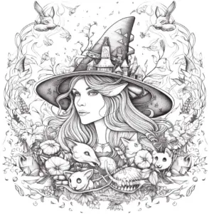 hexen-mit-blumen-und-tieren-ausmalbild