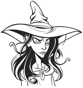hexen-mit-groessem-hut-langen-haaren-ausmalbild