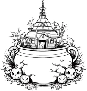 hexenkessel-mit-haus-und-kuerbis-ausmalbild