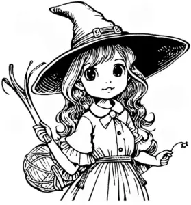 hexenmaedchen-mit-besen-und-hut-ausmalbild