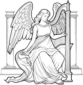 himmlischer-engel-mit-harfe-ausmalbild