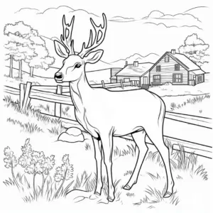 hirsch-ausmalbild-in-idyllischer-landschaft