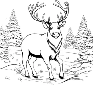 hirsch-ausmalbild-in-waldiger-landschaft