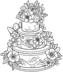 hochzeitstorte-mit-blumen-ausmalbild