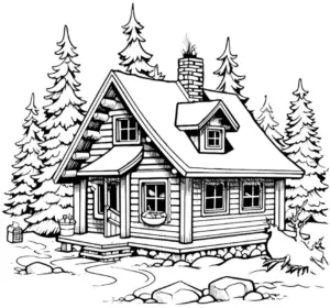 holzhütte-im-wald-ausmalbild