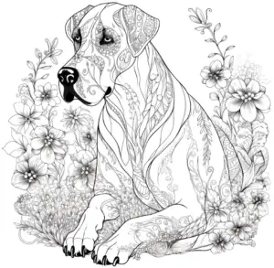 hund-ausmalbild-mit-blumenmuster