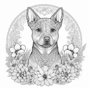 hund-mit-blumen-und-mustern-ausmalbild