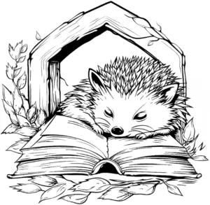 igel-auf-buch-ausmalbild-illustration