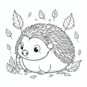 igel-ausmalbild-mit-blatter-im-herbst