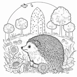 igel-in-bluehender-wiese-ausmalbild