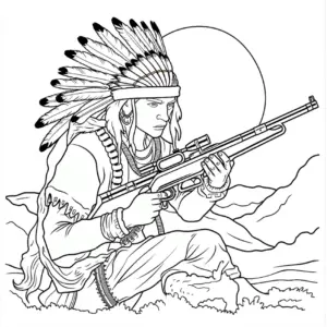 indianer-mit-gewehr-in-landschaft-auf-ausmalbild
