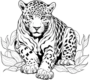 jaguar-ausmalbild-mit-pflanzen-im-hintergrund