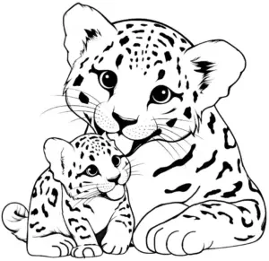 jaguarmutter-mit-jungem-ausmalbild
