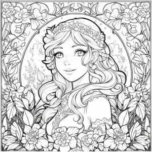 junge-frau-in-blumenlandschaft-ausmalbild