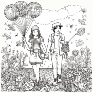 junge-maedchen-mit-ballons-in-blumenlandschaft