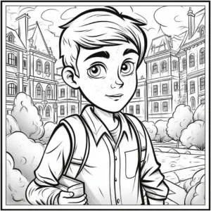 junge-vor-schulgebaeude-ausmalbild