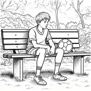 junger-fussballspieler-auf-einer-bank-mit-ball