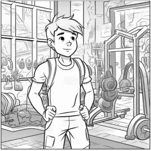 junger-mann-im-fitnessstudio-ausmalbild