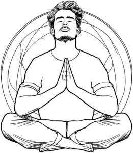 junger-mann-in-entspannter-gebetshaltung-mit-kreisfoermigem-muster