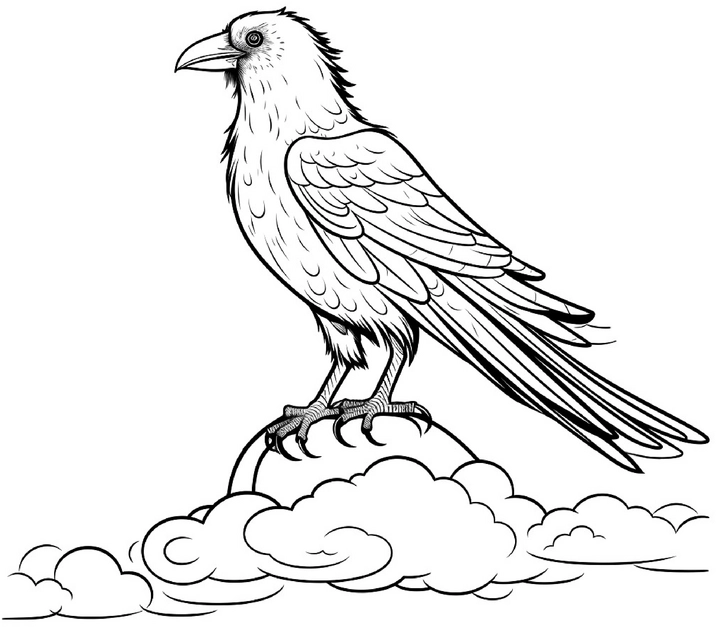 junger-rabenvogel-auf-wolken-ausmalbild