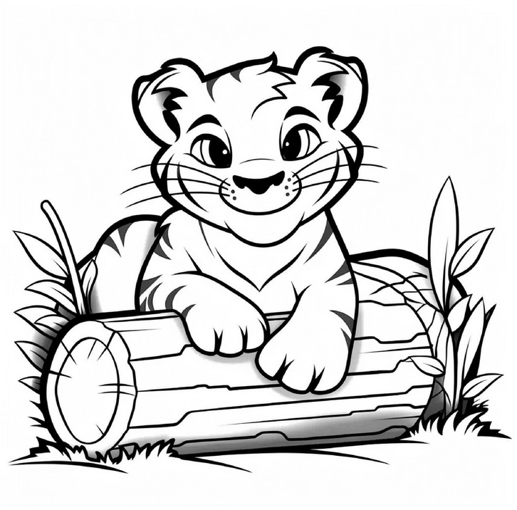 junger-tiger-auf-baumstamm