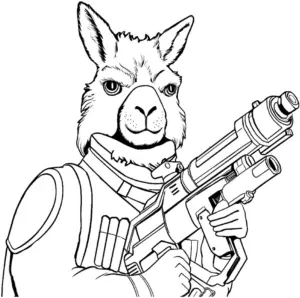 kaempferlama-mit-gewehr-und-ruestung-ausmalbild