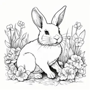 kaninchen-ausmalbild-in-einem-bluehenden-garten