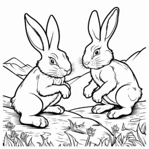 kaninchen-ausmalbild-mit-blumen-und-bergen