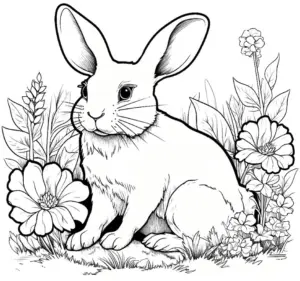 kaninchen-im-blumengarten-ausmalbild