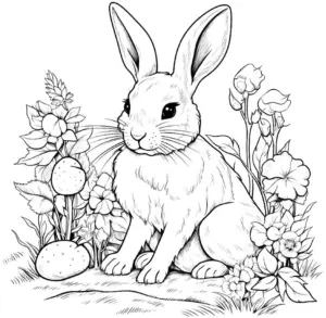 kaninchen-im-blumengarten-ausmalbild