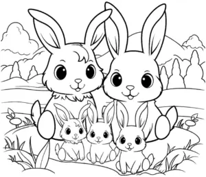 kaninchenfamilie-in-der-natur-ausmalbild