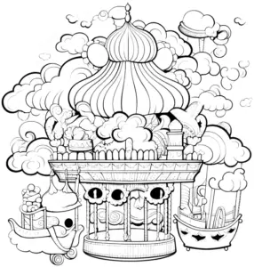 karussell-ausmalbild-mit-wolken-und-wasserfahrzeugen