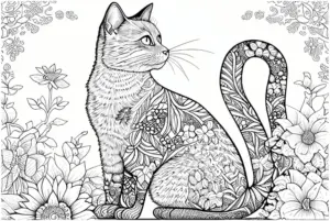 katze-mit-floralen-mustern-ausmalbild